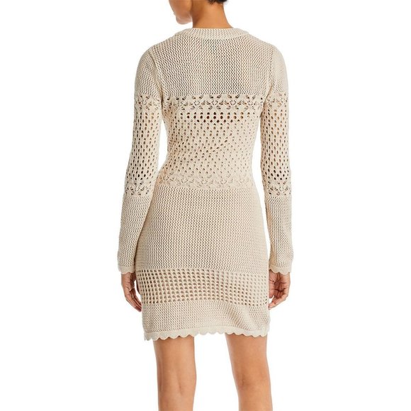 Aqua Womens Crochet Mini Lace-Up Sweaterdress - Picture 2 of 2